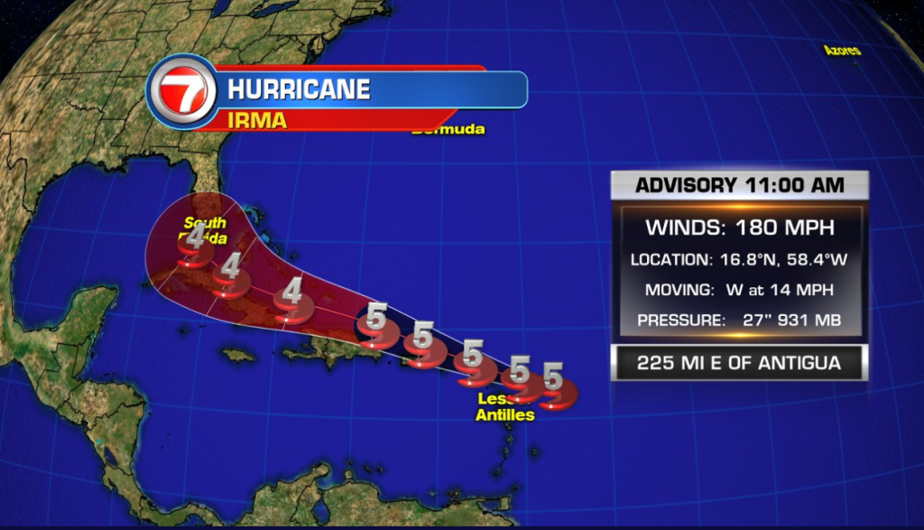 The forecast for Hurricane Irma as of Sept. 5 at 11 a.m