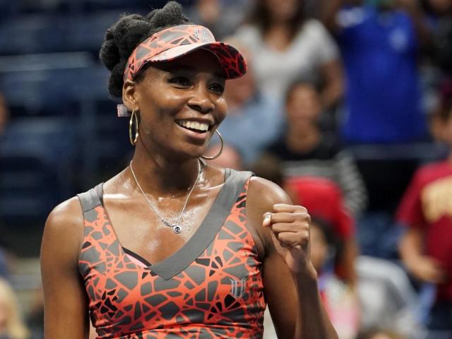 Venus Williams celebrates her win over Carla Suarez Navarro