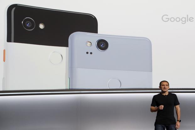 Mario Queiroz vice president of product management at Google speaks about the Pixel 2 phone during a launch event in San Francisco