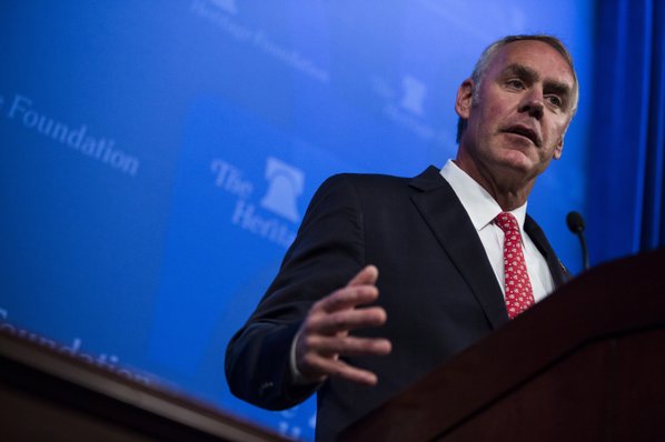 Credit Bloomberg News  ZACH GIBSON				Interior Secretary Ryan Zinke speaks during an event at the Heritage Foundation in Washington on Sept. 29 2017