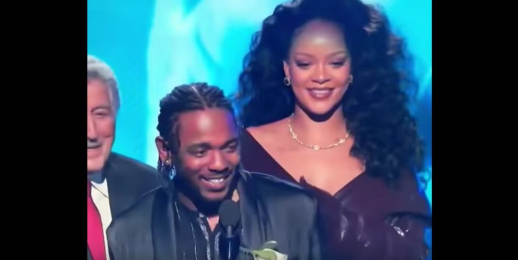 Kendrick Lamar and Rihanna accepting the Grammy for Best Rap  Sung Performance