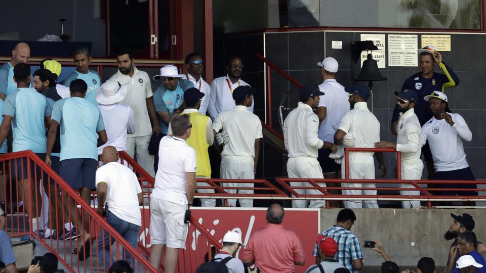 India's players and official in the players pavilion at the end of the fifth and final day of the second cricket test match between South Africa and India at Centurion Park in Pretoria South Africa Wednesday Jan. 17 2018. South Africa beat India by 13