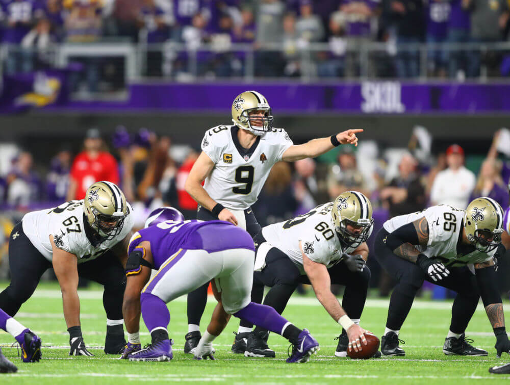 Jan 14 2018 Minneapolis MN USA New Orleans Saints quarterback Drew Brees reacts against the Minnesota Vikings at U.S. Bank Stadium. Mandatory Credit Mark J. Rebilas-USA TODAY Sports