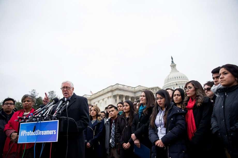 Rep. Steny Hoyer, the House Minority Whip holds a news conference in support of protecting young undocumented immigrants from deportation outside the U.S. Capitol