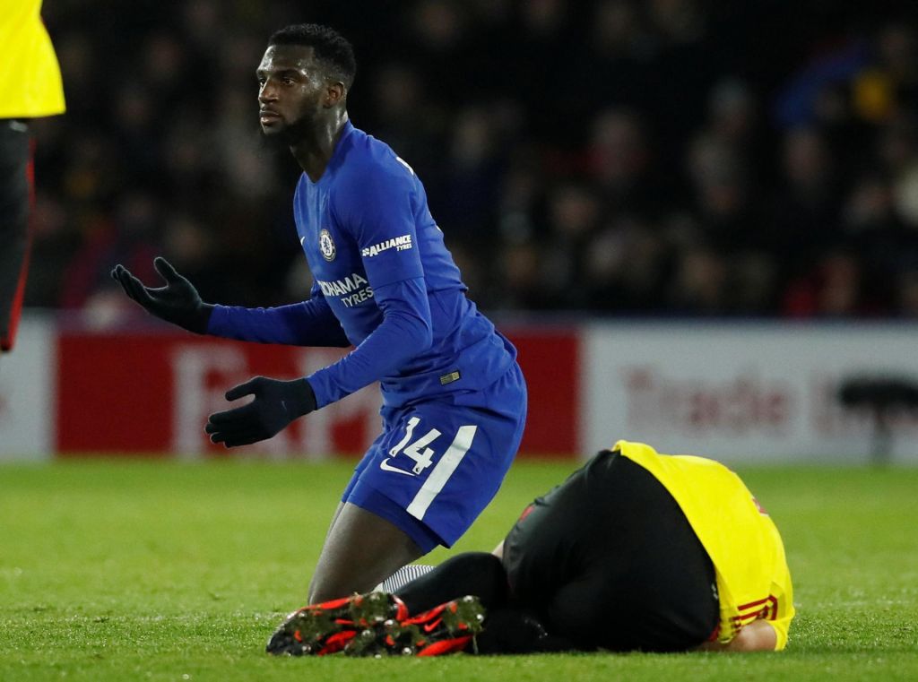 Chelsea's Tiemoue Bakayoko reacts before being sent off for a foul on Watford's Richarliso. David Klein  Reuters