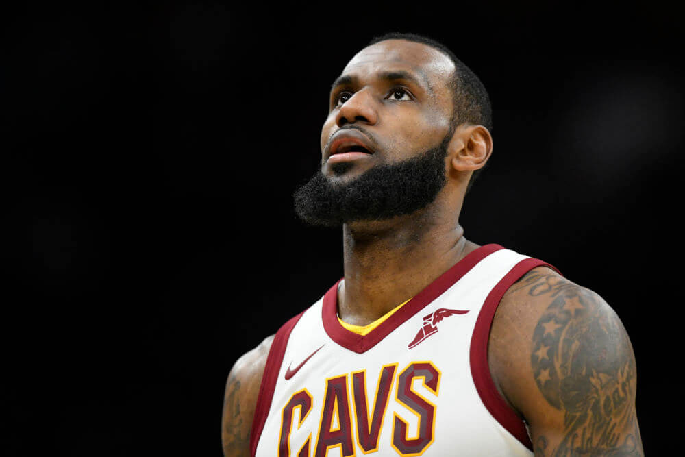 Jan 31 2018 Cleveland OH USA Cleveland Cavaliers forward Le Bron James reacts in the third quarter against the Miami Heat at Quicken Loans Arena. Mandatory Credit David Richard-USA TODAY Sports