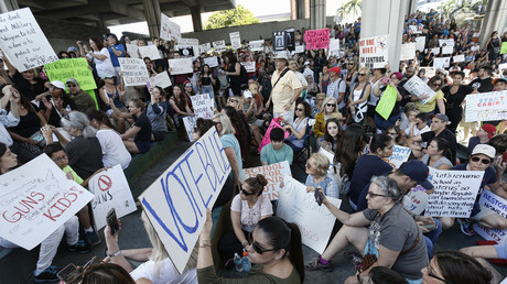 We call BS’ Large protest demands gun control after Florida school shooting