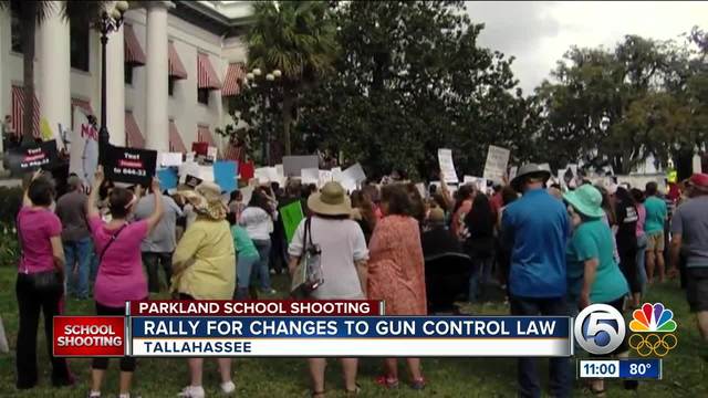 Stoneman Douglas High School students met with Senate President Joe Negron as other others rallied outside the capitol in Tallahassee