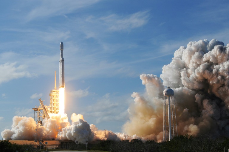 The SpaceX Falcon Heavy launches from Pad 39A at the Kennedy Space Center in Florida