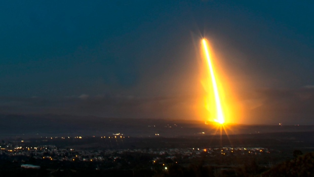 A SpaceX Falcon 9 rocket lifts off Thursday Feb. 22 2018 over Lompoc Calif. from Vandenberg Air Force Base in the company's first West Coast launch of the year. The launch which had been delayed three times since Saturday went off as scheduled