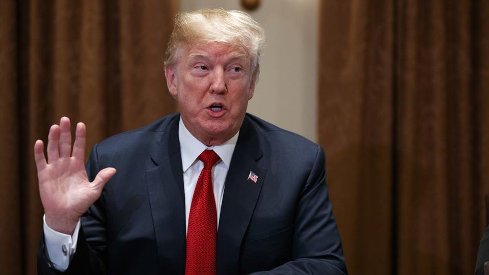 President Donald Trump speaks during a meeting with law enforcement officials about the MS-13 street gang and border security in the Cabinet Room of the White House on Tuesday