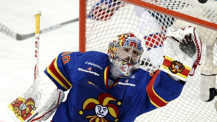 Xinhua  TNS	

	Jokerit goaltender Ryan Zapolski during a KHL game at Hartwall Arena in Helsinki Finland