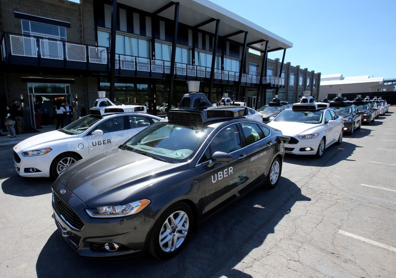 Uber's Ford Fusion self driving cars are shown during a demonstration of self-driving automotive technology in Pittsburgh