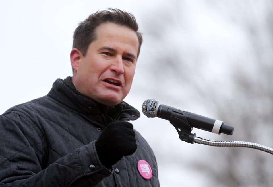 Congressman Seth Moulton address the crowd during a Stand With Planned Parenthood rally at the Boston Common in Boston MA