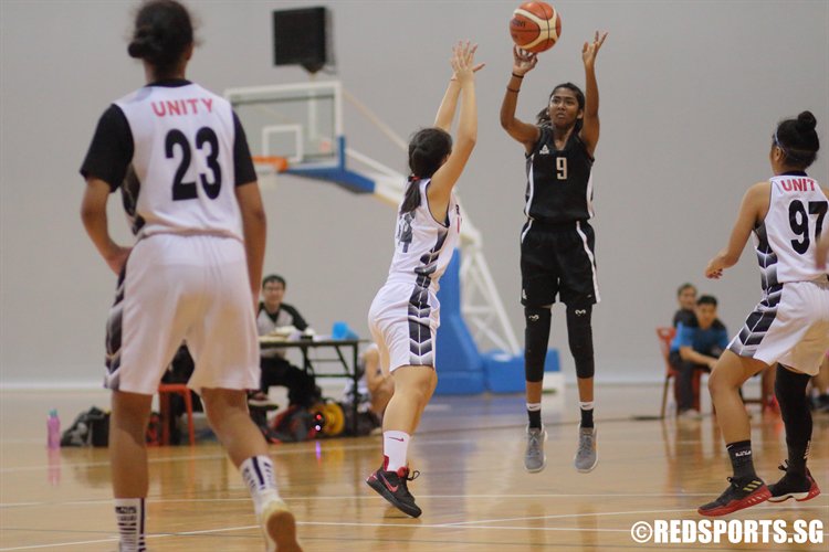 Crystal Nathasha shoots from beyond the arc. The SCGS forward scored a game-high 22 points against Unity