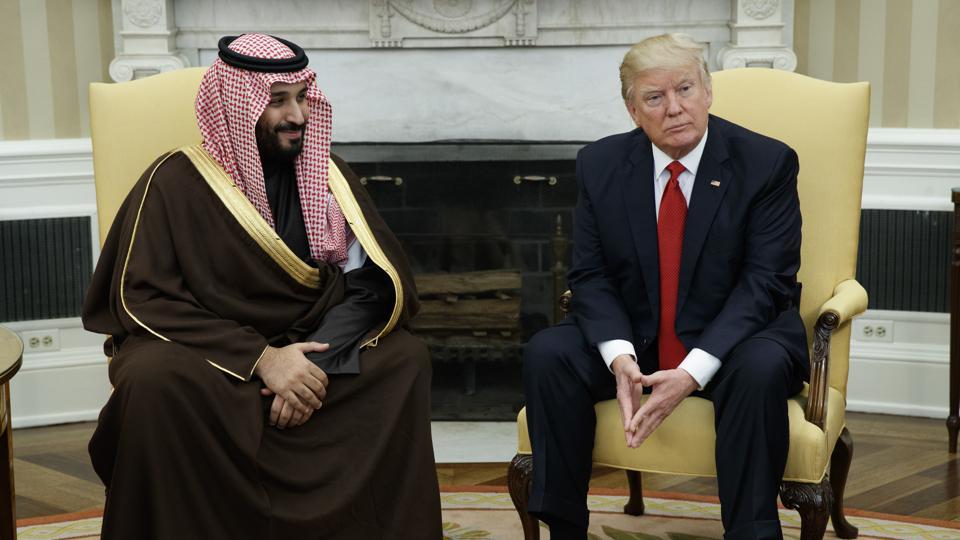 President Donald Trump meets with Saudi Defense Minister and Deputy Crown Prince Mohammed bin Salman in the Oval Office of the White House in Washington