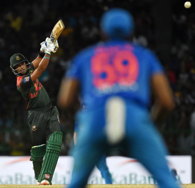 Sabbir Rahman plays a shot during the final Twenty20 international cricket match between Bangladesh and India of the Nidahas Trophy tri-nation Twenty20 tournament at the R. Premadasa stadium in Colombo on 18 March 2018