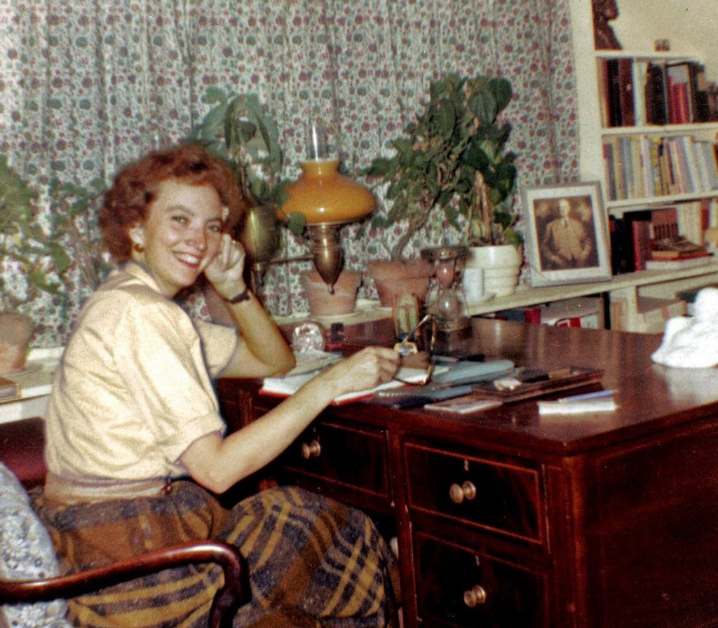 Madeleine L'Engle seen at her desk 1959 did much of her writing at her 200-year-old farmhouse called Crosswicks in Goshen Connecticut. L'Engle wrote that publishers had trouble with