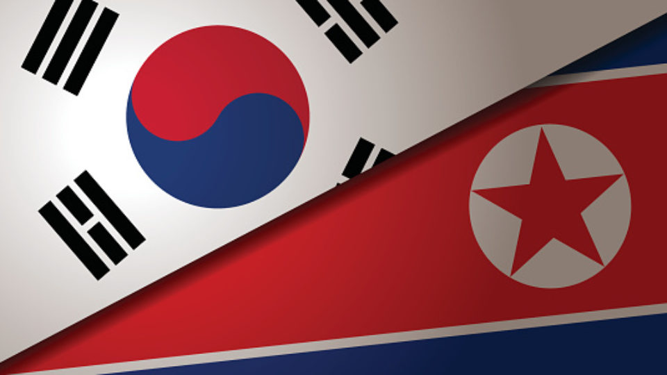 South Korea and North Korea flags