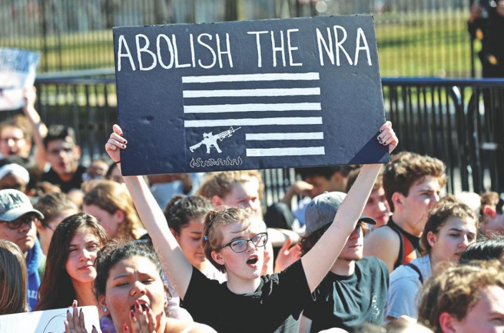 Students from several schools in Montgomery County Maryland protest against gun violence in front of the White House