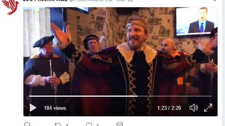 The Dilly Dilly King appears at a Chicago bar in support of Loyola Chicago in Final Four