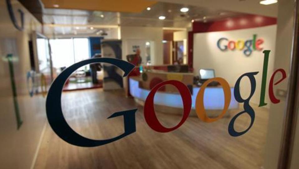 The Google logo is seen on a door at the company's office in Tel Aviv