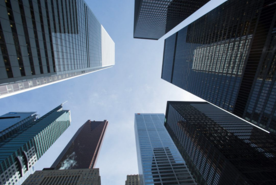 The major bank towers on Bay St. in downtown Toronto in