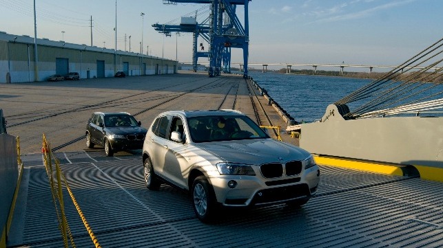 American-made BMW SUVs are loaded for export at Spartanburg South Carolina