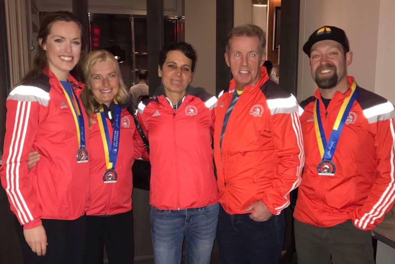 A group of Cape Breton runners is shown after completing the 122nd edition of the Boston Marathon on Monday. From left are Kara Mac Kinnon of Westmount Donna Burns Carol Dakai and Gary Ross all of Sydney and Herbie Sakalauskas of Sydney River