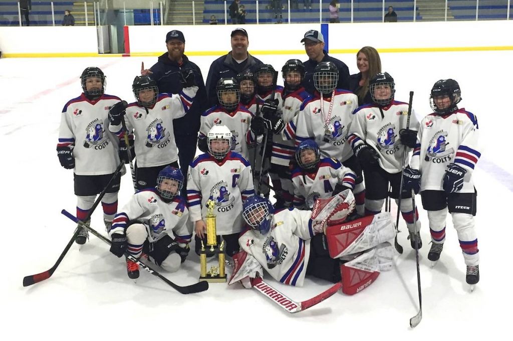 Cloverdale’s Atom C3 Titans with hardware after winning a Spring Break tournament in Squamish