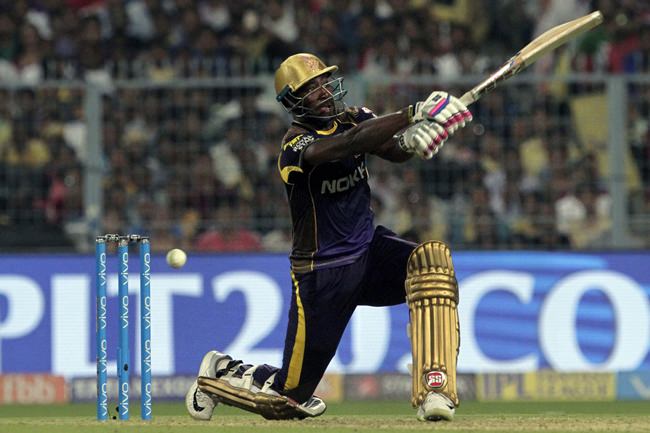 Kolkata Night Riders Andre Russel hits out during VIVO IPL cricket T20 match against Delhi Daredevils in Kolkata India Monday April 16