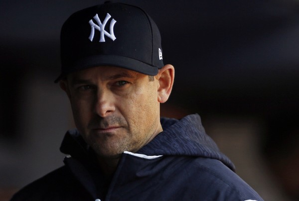 New York Yankees manager Aaron Boone looks on against the Baltimore Orioles during the fifth inning at Yankee Stadium