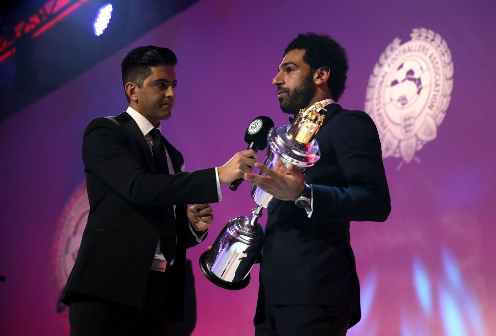 Salah presented with the PFA Player of the Year award. Image PA