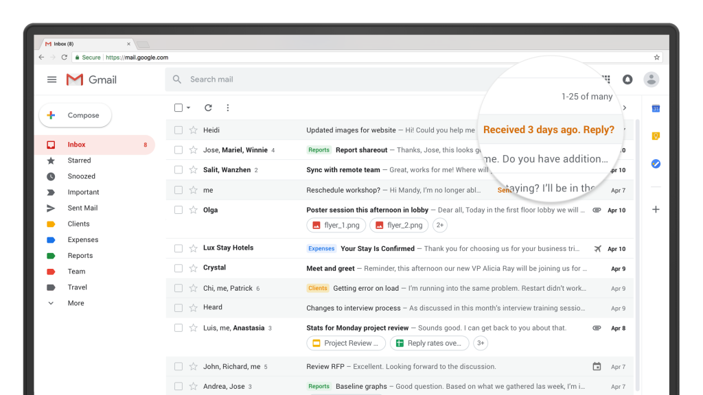 The'nudging feature on the redesigned Gmail