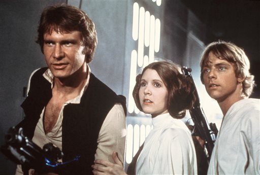 Harrison Ford Carrie Fisher and Mark Hamill appear in the original “Star Wars.”