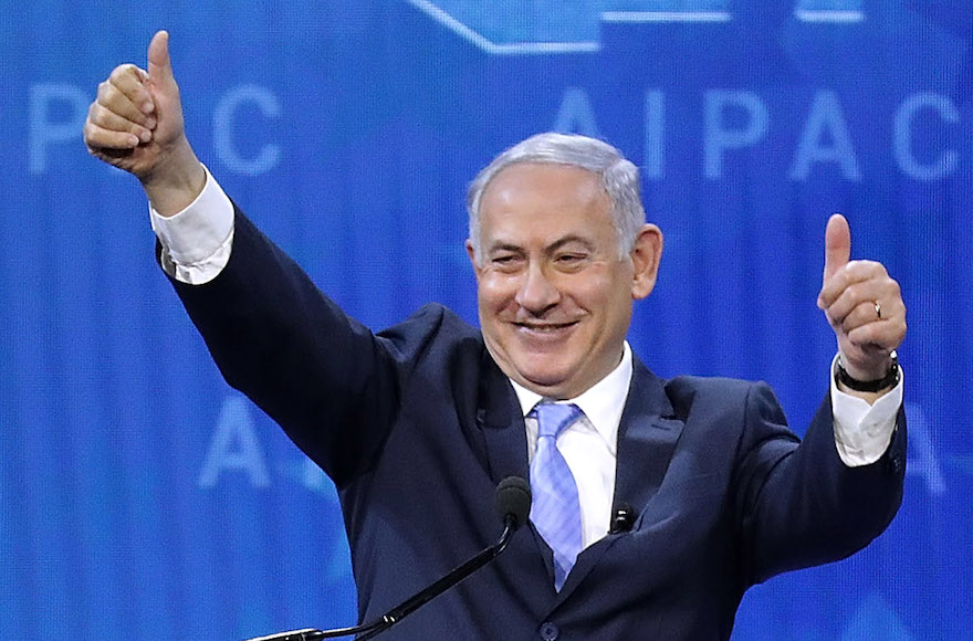 Israeli Prime Minister Benjamin Netanyahu addressing the American Israel Public Affairs Committee’s annual policy conference at the Washington Convention Center in Washington D.C