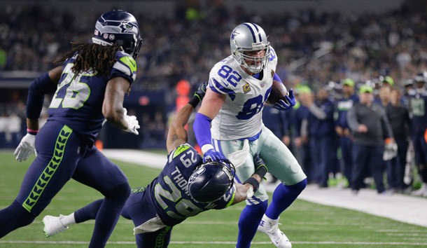 Dec 24 2017 Arlington TX USA Dallas Cowboys tight end Jason Witten runs over Seattle Seahawks free safety Earl Thomas at AT&T Stadium. Seattle won 21-12