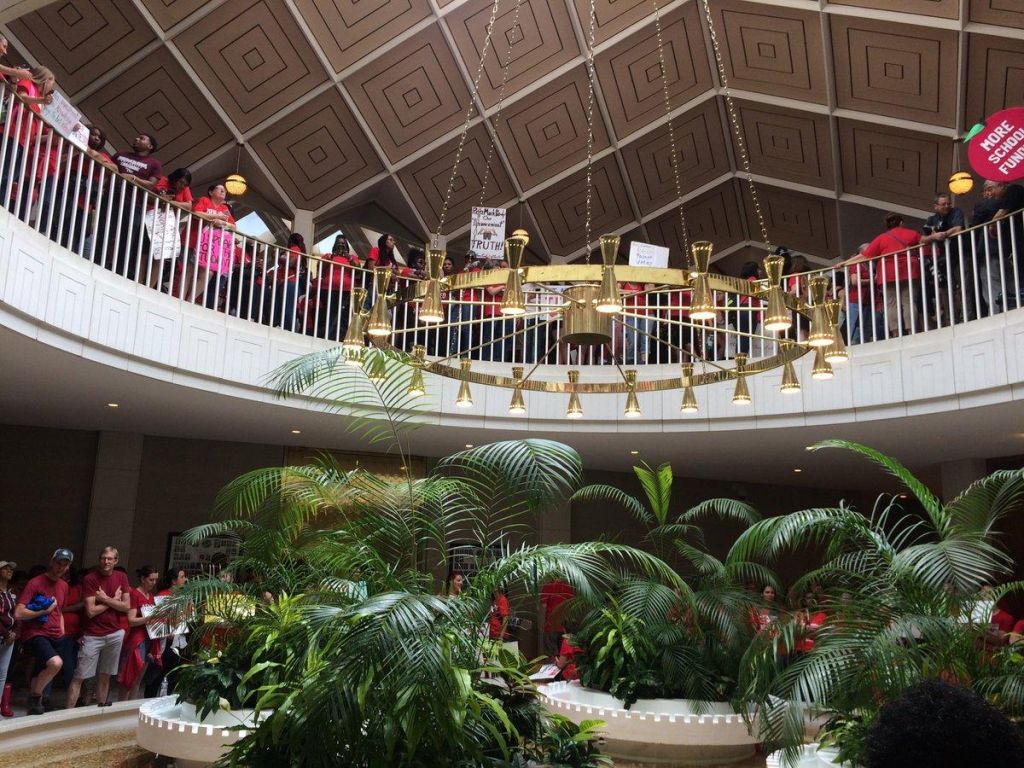 Educators filed into the General Assembly building Wednesday as lawmakers gaveled in the 2018 session