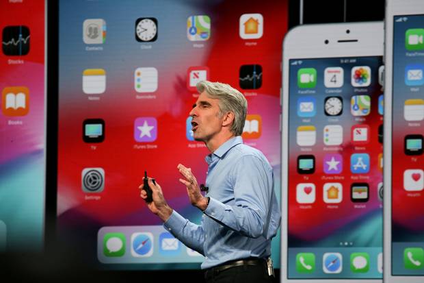 Apple senior vice president of Software Engineering Craig Federighi speaks at the Apple Worldwide Developer Conference in San Jose California U.S