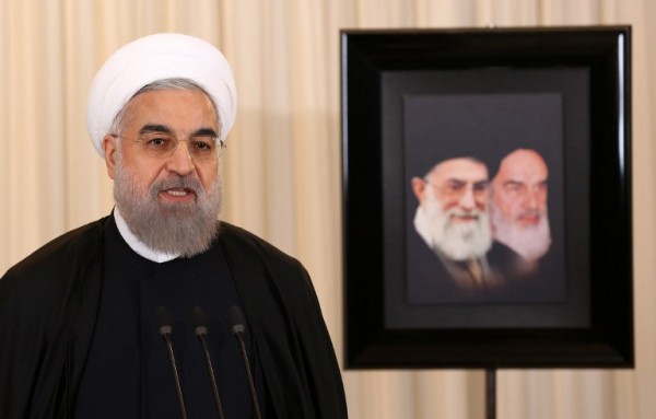 Iranian President Hassan Rouhani speaks during a press conference in his office in Tehran