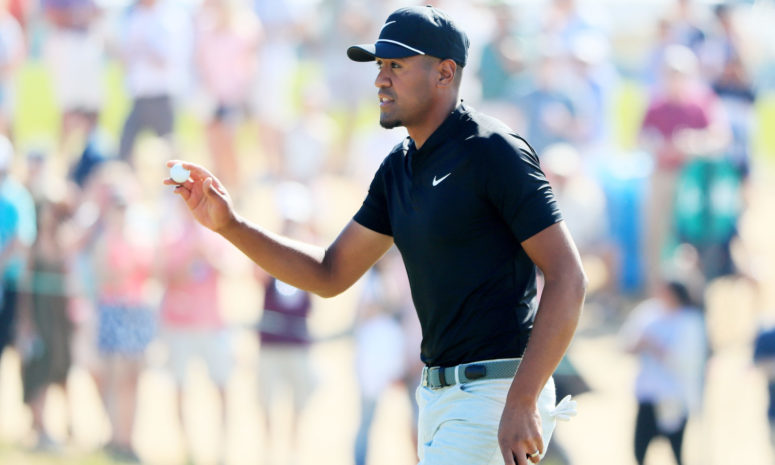 Tony Finau waves to the crowd after a hole at the U.S. Open