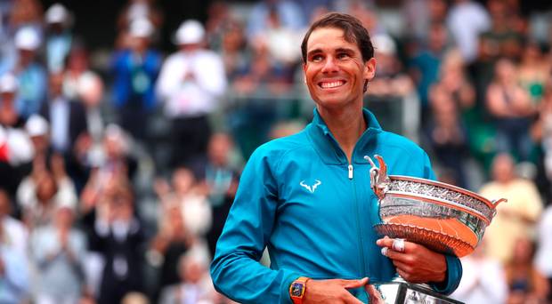 Rafael Nadal with his trophy after winning the French Open title