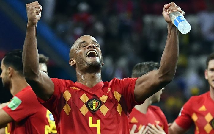 Belgium's Vincent Kompany celebrates after winning the quarter final against Brazil