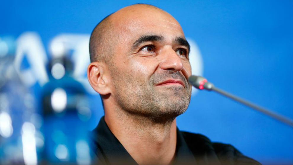 Belgium's head coach Roberto Martinez attends a press conference