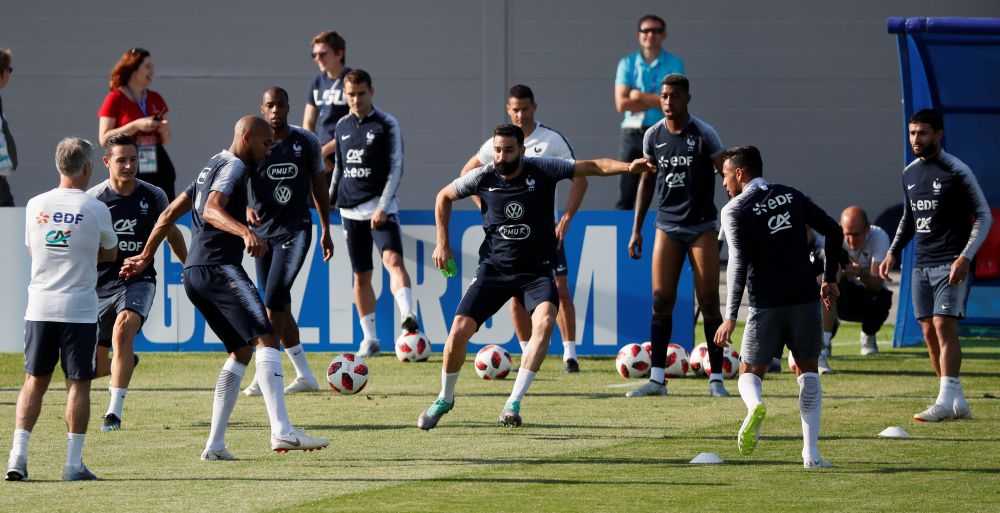 France’s Adil Rami during training at the France Training Site Moscow Russia