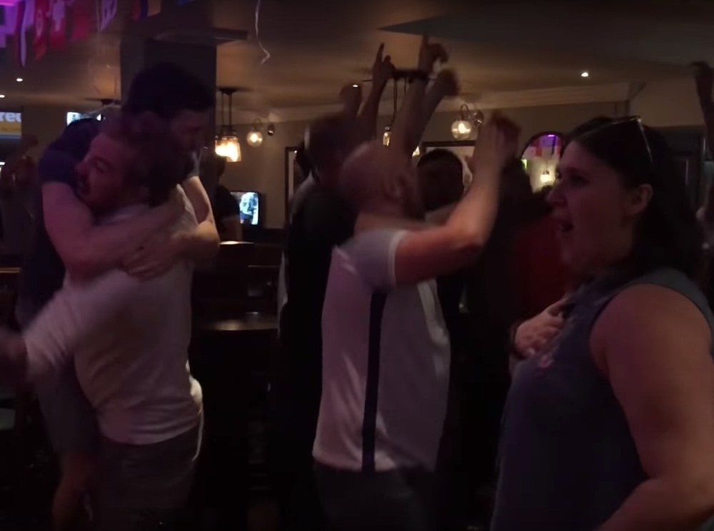 England fans celebrate at The George Wallis pub in Wolverhampton