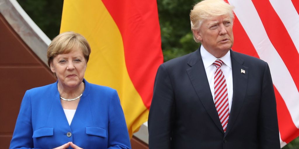 German Chancellor Angela Merkel and US President Donald Trump at the G7 summit in Italy last year.   Sean Gallup  Getty Images