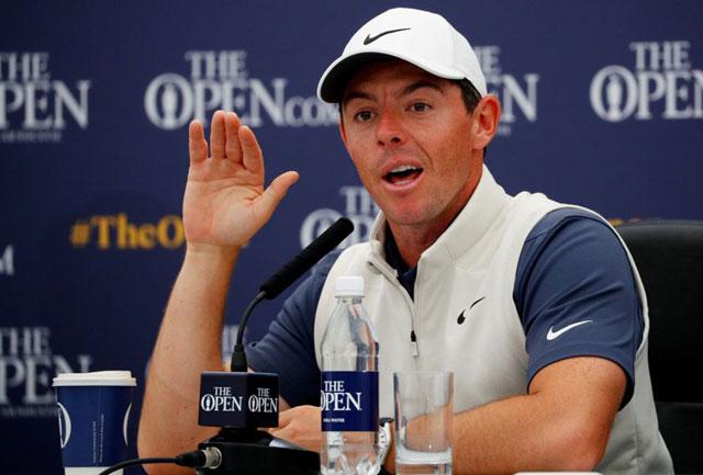 Northern Ireland’s Rory Mc Ilroy speaks during a news conference ahead of the 147th Open Championship in Carnoustie Scotland on July 18