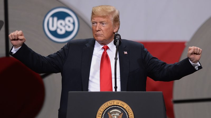 US President Donald J. Trump speaks at the Granite City Works steel plant in Granite City Illinois USA 26 July 2018