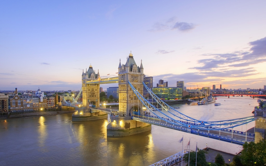 River Thames and Tower Bridge at Dusk, London, England